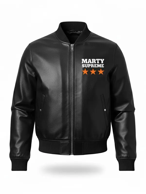 Marty Supreme Orange and Black Leather Jacket