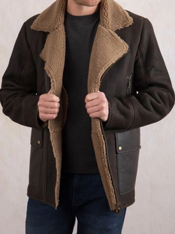 Men Britannia Sheepskin Brown Coat