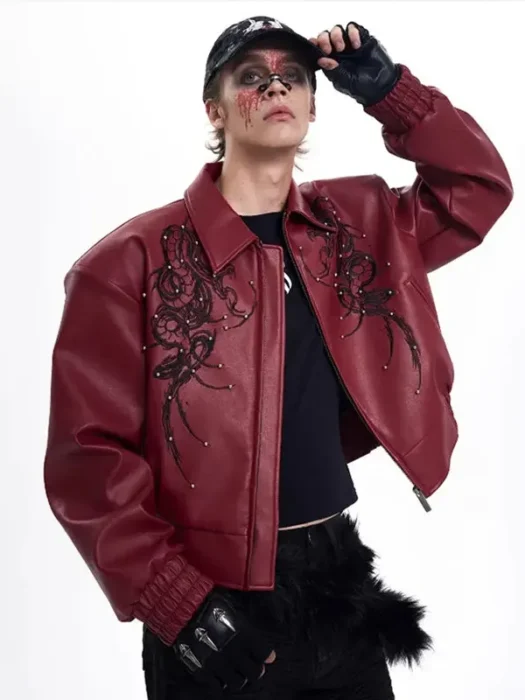 Men Premium Embroidered Patchwork Leather Jacket