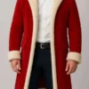Men Red Christmas Fur Trim Coat