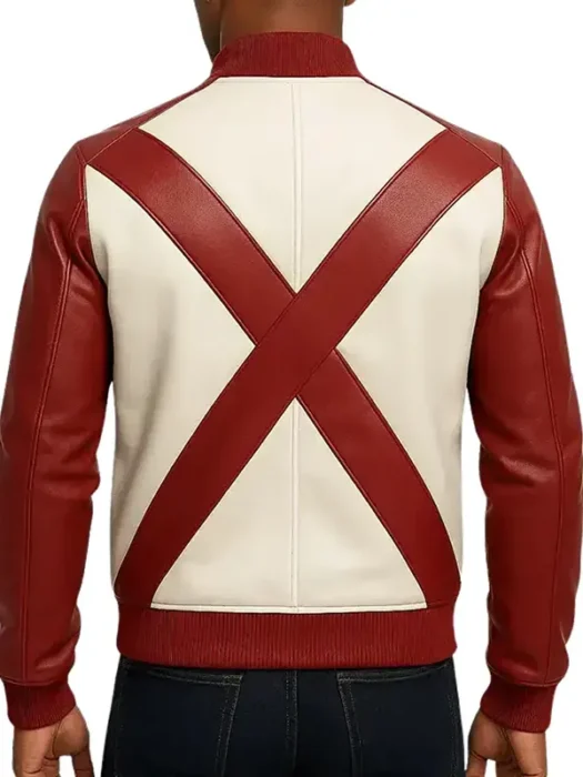 Men Red and White Star Christmas Leather Jacket