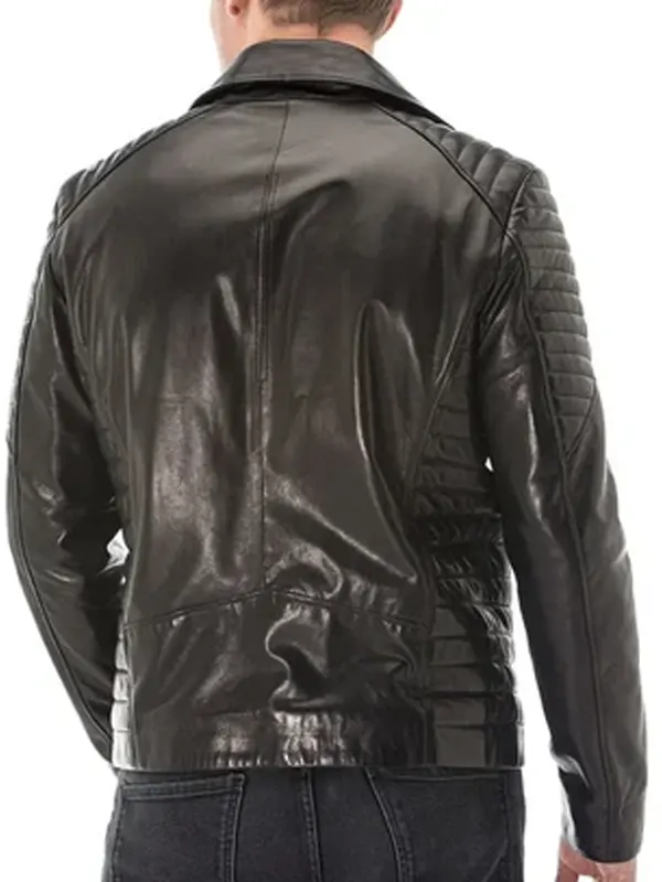 Men’s Black Genuine Biker Leather Jacket Back