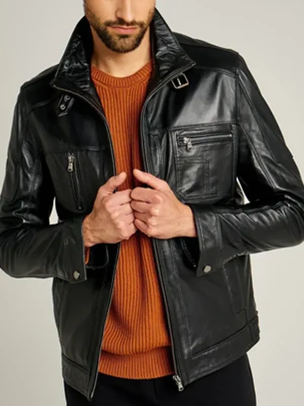 Men’s Black Genuine Leather Biker Jacket