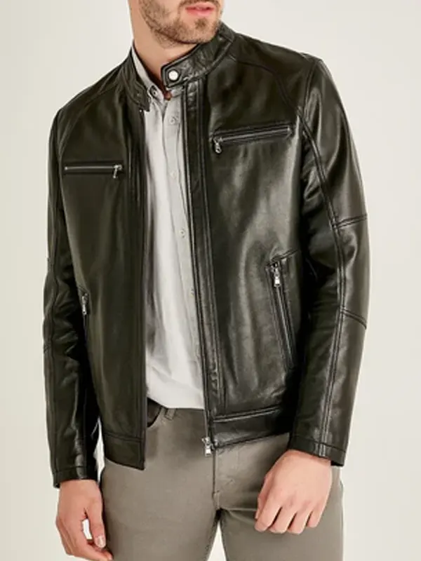 Men’s Black Sheepskin Biker Leather Jacket