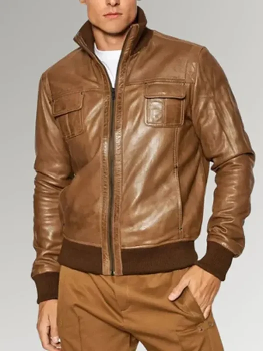 Men's Brown Genuine Bomber Leather Jacket