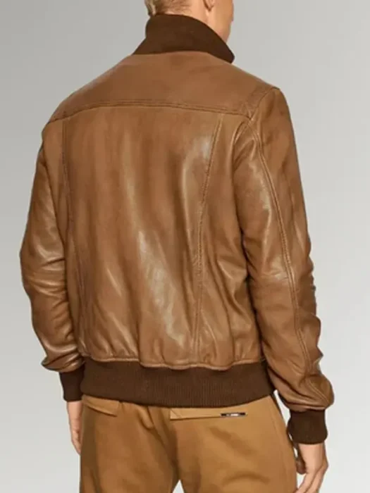 Men's Brown Genuine Leather Bomber Jacket