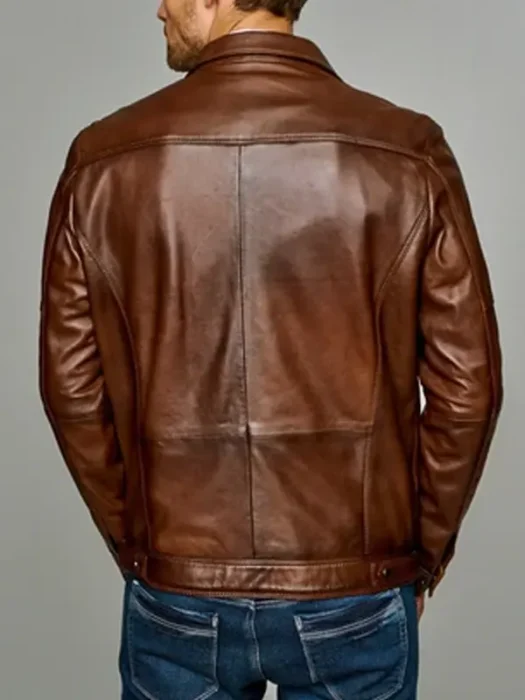 Men's Brown Genuine Leather Jacket Back