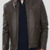 Men's Brown Zipper Leather Biker Jacket