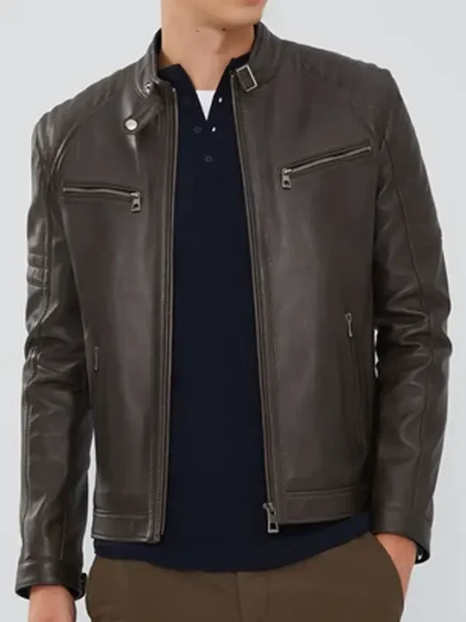 Men's Brown Zipper Leather Biker Jacket
