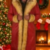 Mens Christmas Hooded Red Leather Coat