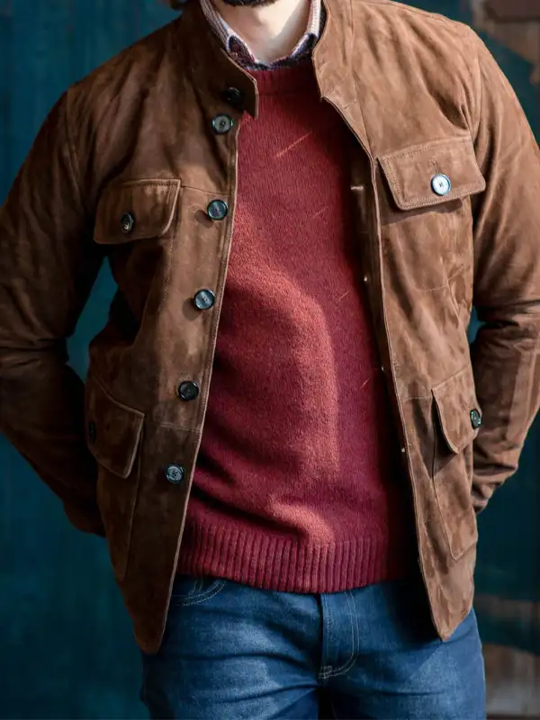 Mens Crookland Brown Suede Leather Jacket