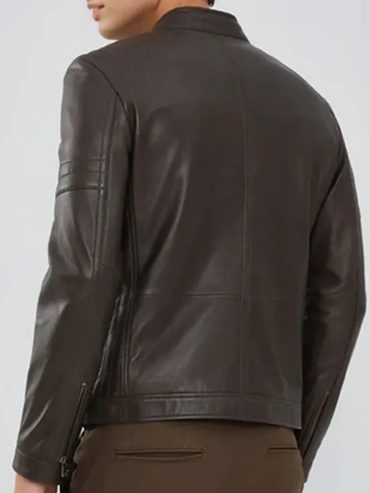 Men's Dark Brown Zipper Leather Biker Jacket Back