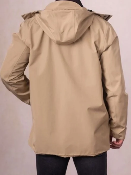 Mens Derwent Beige Hooded Raincoat Back