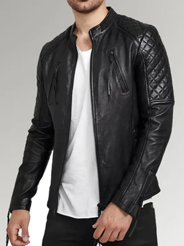 Men’s Diamond Quilted Black Leather Jacket