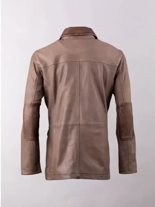 Mens Garth Brown Leather Coat Back
