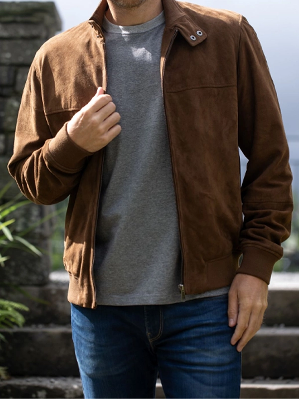 Mens Hayton Suede Brown Leather Jacket
