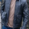Mens Hesket Navy Leather Jacket