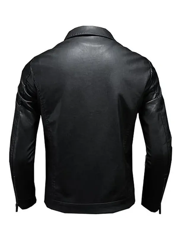 Men’s Lapel Leather Biker Jacket Back