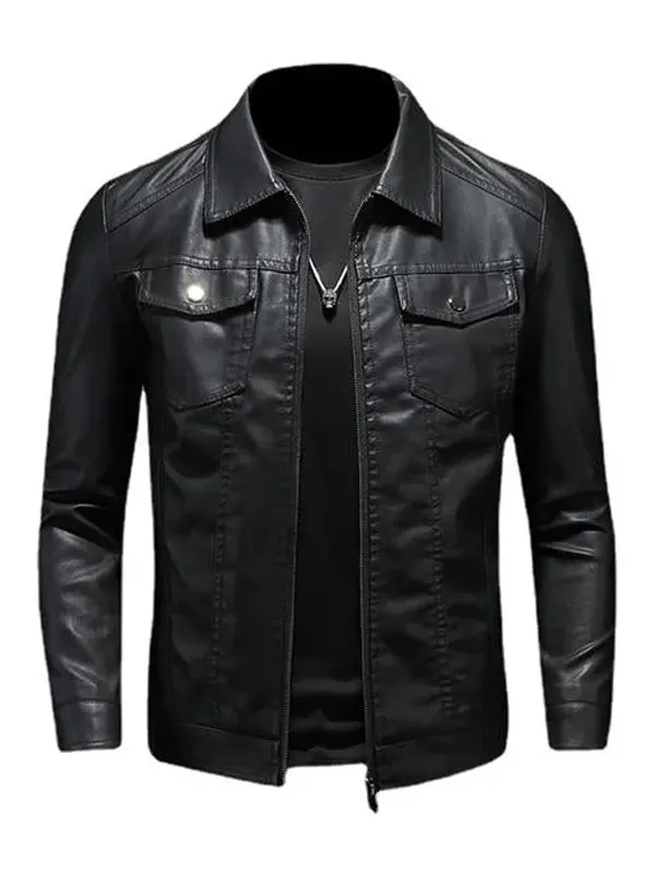 Men’s Lapel Leather Biker Jacket