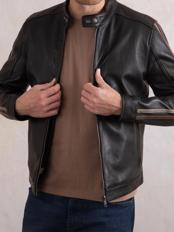 Mens Morton Black Biker Leather Jacket
