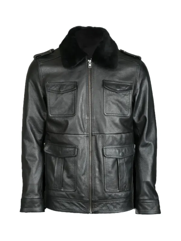 Men’s Patch Pocket Bomber Leather Jacket