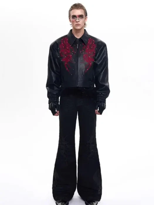 Mens Premium Embroidered Patchwork Leather Jacket