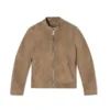Mens Racer beige Suede Leather Jacket