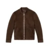 Mens Racer dark brown Suede Leather Jacket