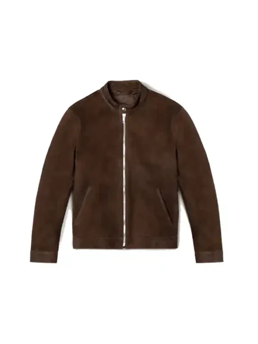 Mens Racer dark brown Suede Leather Jacket
