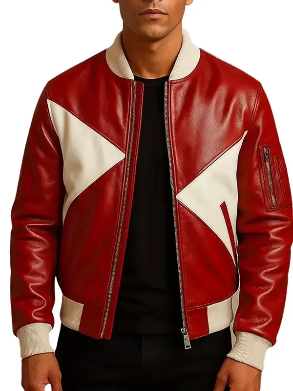 Men’s Red and White Star Christmas Leather Jacket