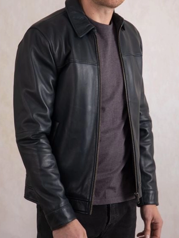 Mens Renwick Navy Leather Jacket