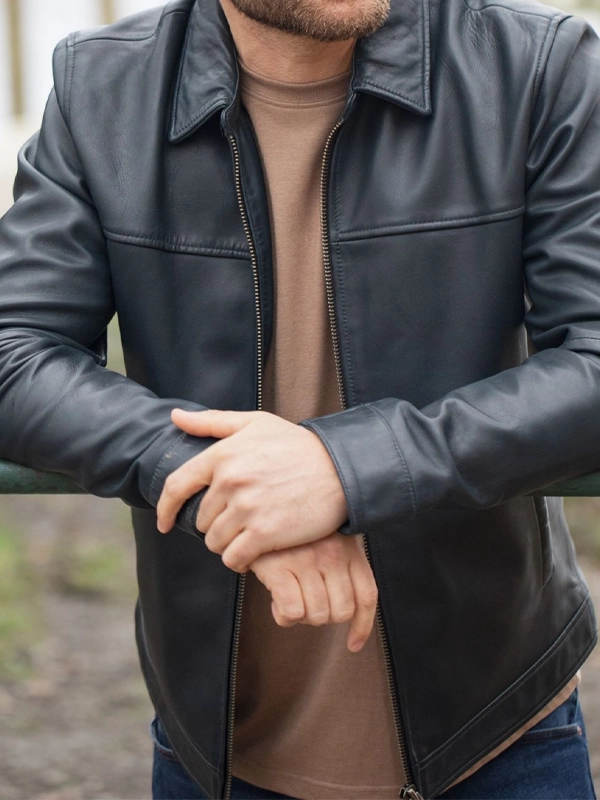 Mens Renwick dark Navy blue Leather Jacket