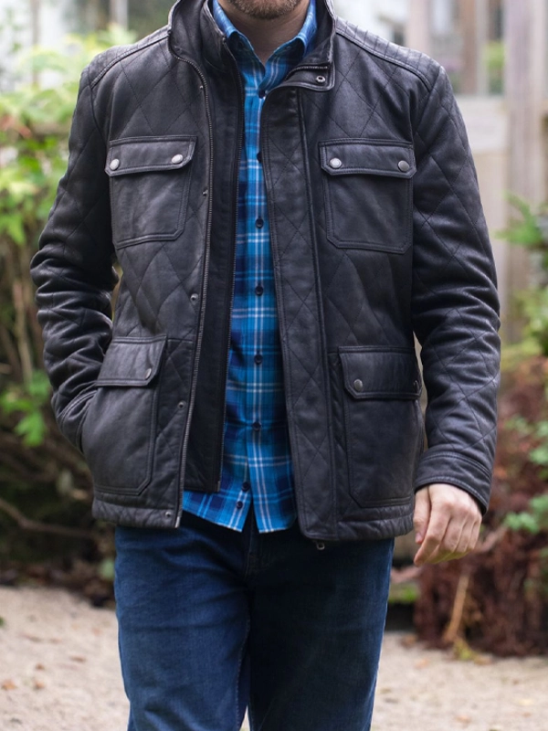 Mens Rusland Black quilted Leather Jacket
