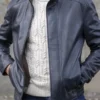 Mens Swinside Navy Leather Jacket