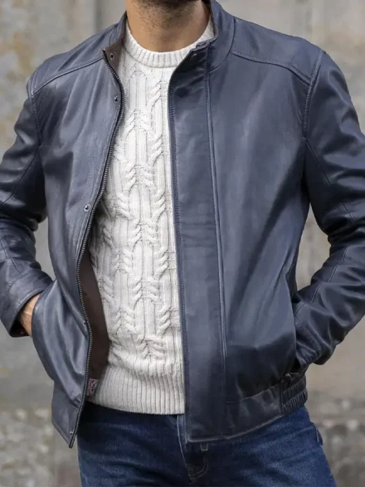 Mens Swinside Navy Leather Jacket