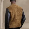 Mens Varsity Suede Brown Leather Jacket Back