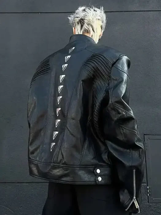 Metallic Deconstruction Darkwear Black Leather Jacket Back