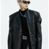 Metallic Deconstruction Darkwear Genuine Leather Jacket