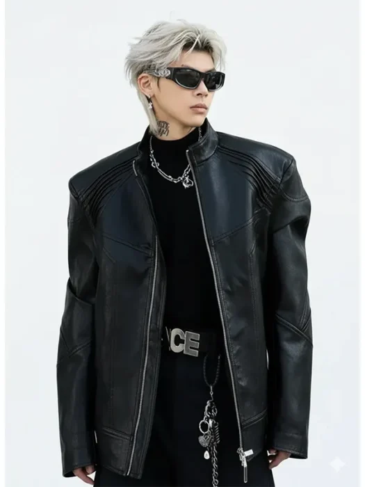 Metallic Deconstruction Darkwear Genuine Leather Jacket