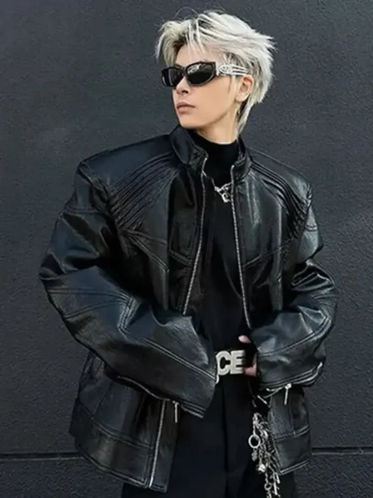 Metallic Deconstruction Darkwear Leather Black Jacket