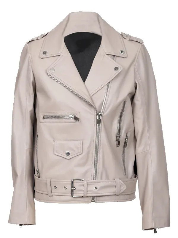 Nora Belted Biker Leather Jacket