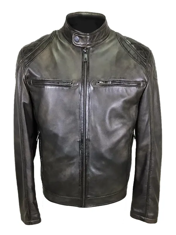 Quilted Shoulder Leather Moto Jacket