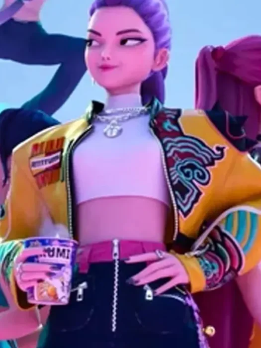 Rumi KPop Demon Hunters 2025 Cropped Yellow Leather Moto Jacket