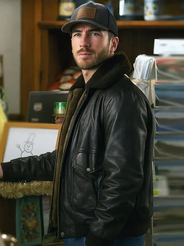 Ryan Carnes A Cherry Pie Christmas Black leather Jacket