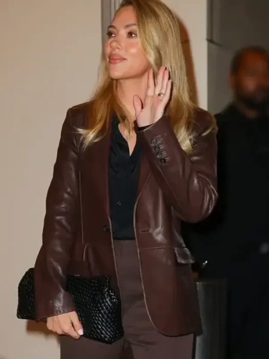 Scarlett Johansson Leather brown Blazer