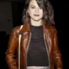 Selena Gomez Brown Leather Jacket