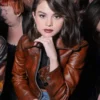 Selena Gomez Leather brown Jacket