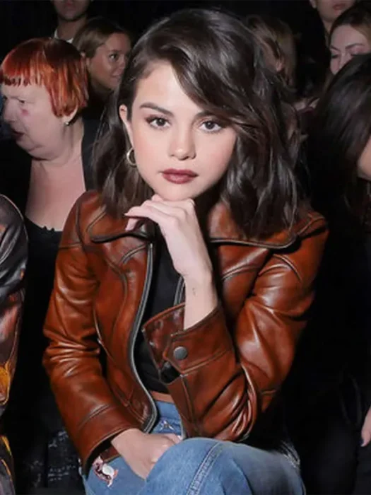 Selena Gomez Leather brown Jacket