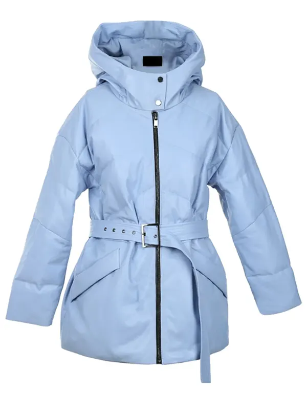 Sophia Frost Belted Leather Puffer Coat