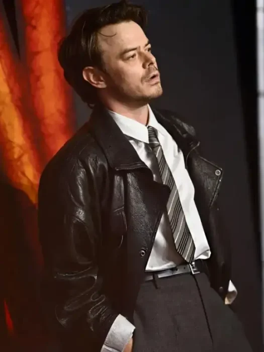 Stranger Things S05 UK Screening Charlie Heaton Leather Jacket